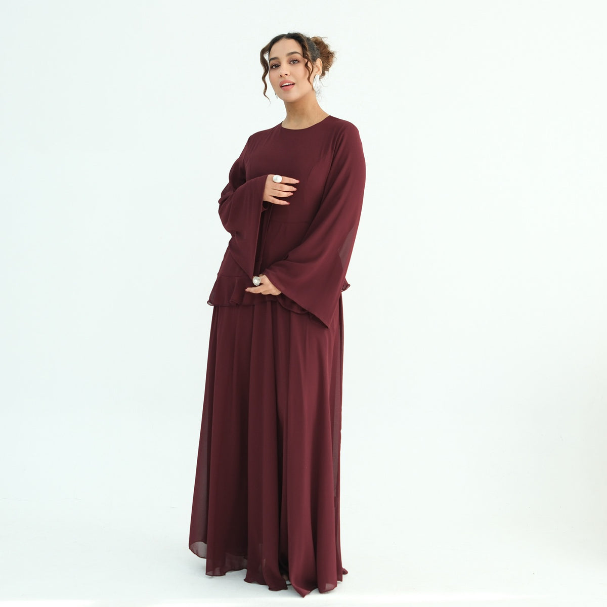 AMARA CHIFFON DRFESS BURGUNDY