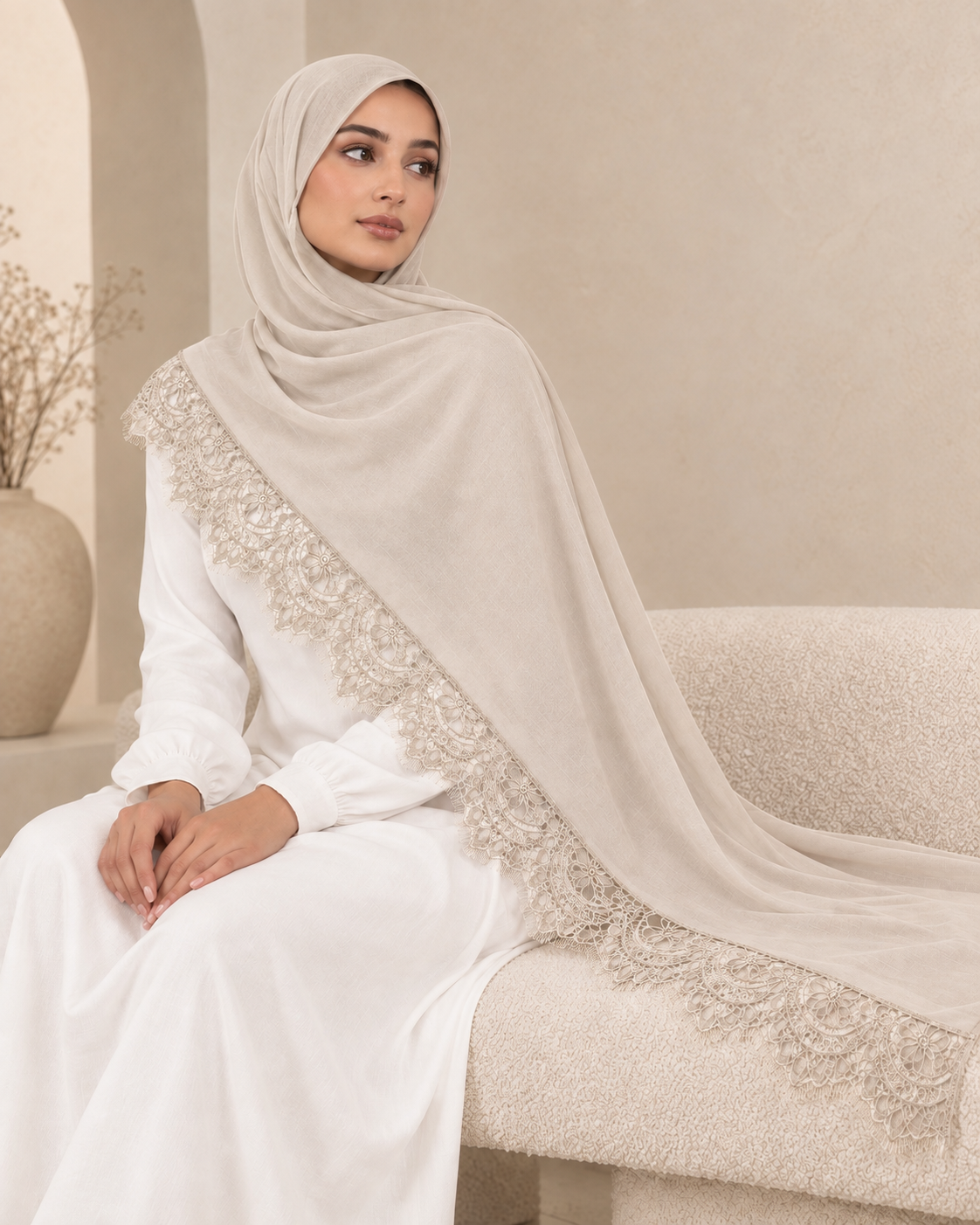 IVORY NUDE MODAL LACE HIJAB