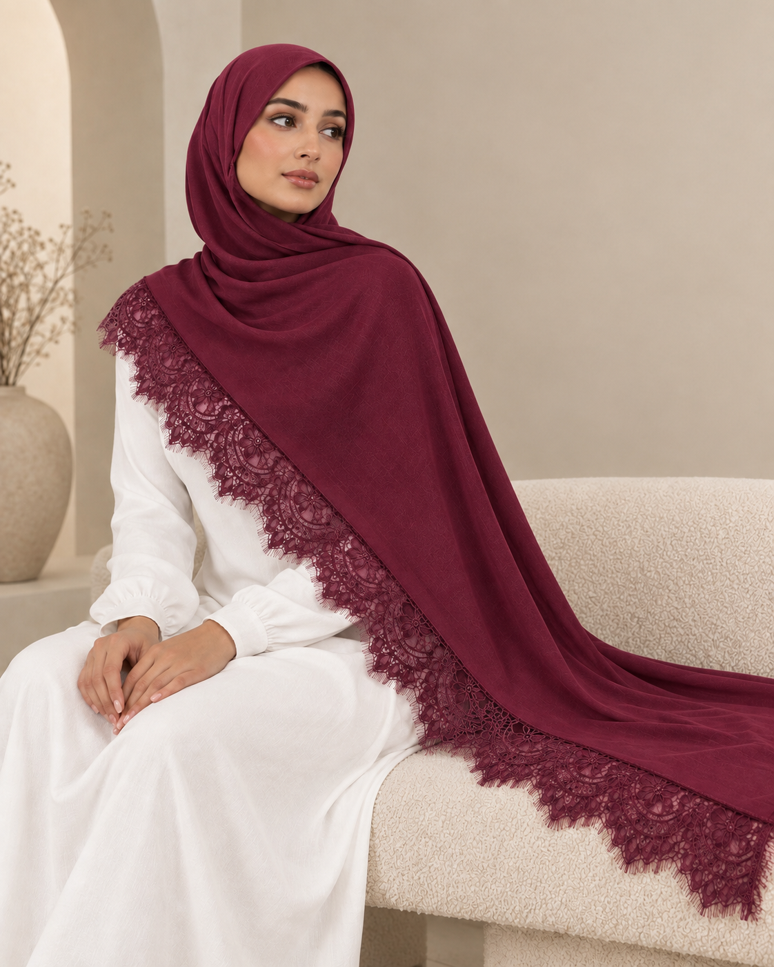 BURGUNDY RED MODAL LACE HIJAB