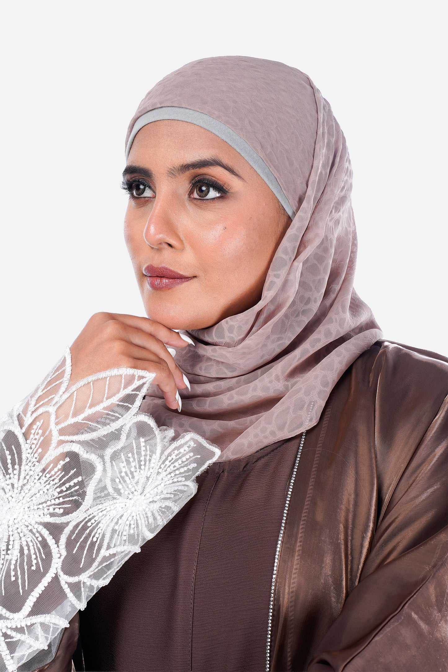 Myra 2 Way Wearable Coffee Beige Organza Abaya