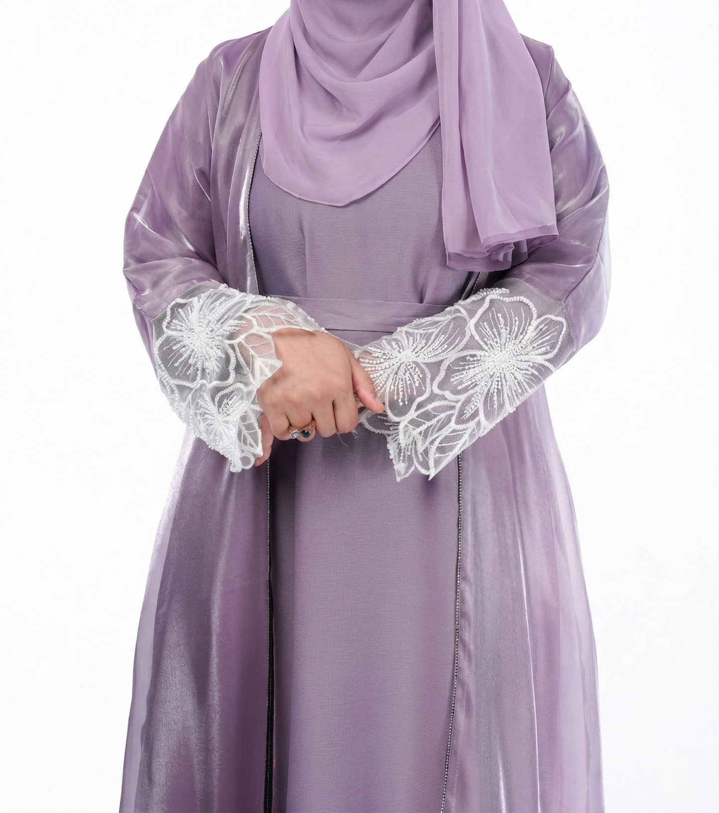 Myra 2 Way Wearable Dusty Rosewood Organza Abaya
