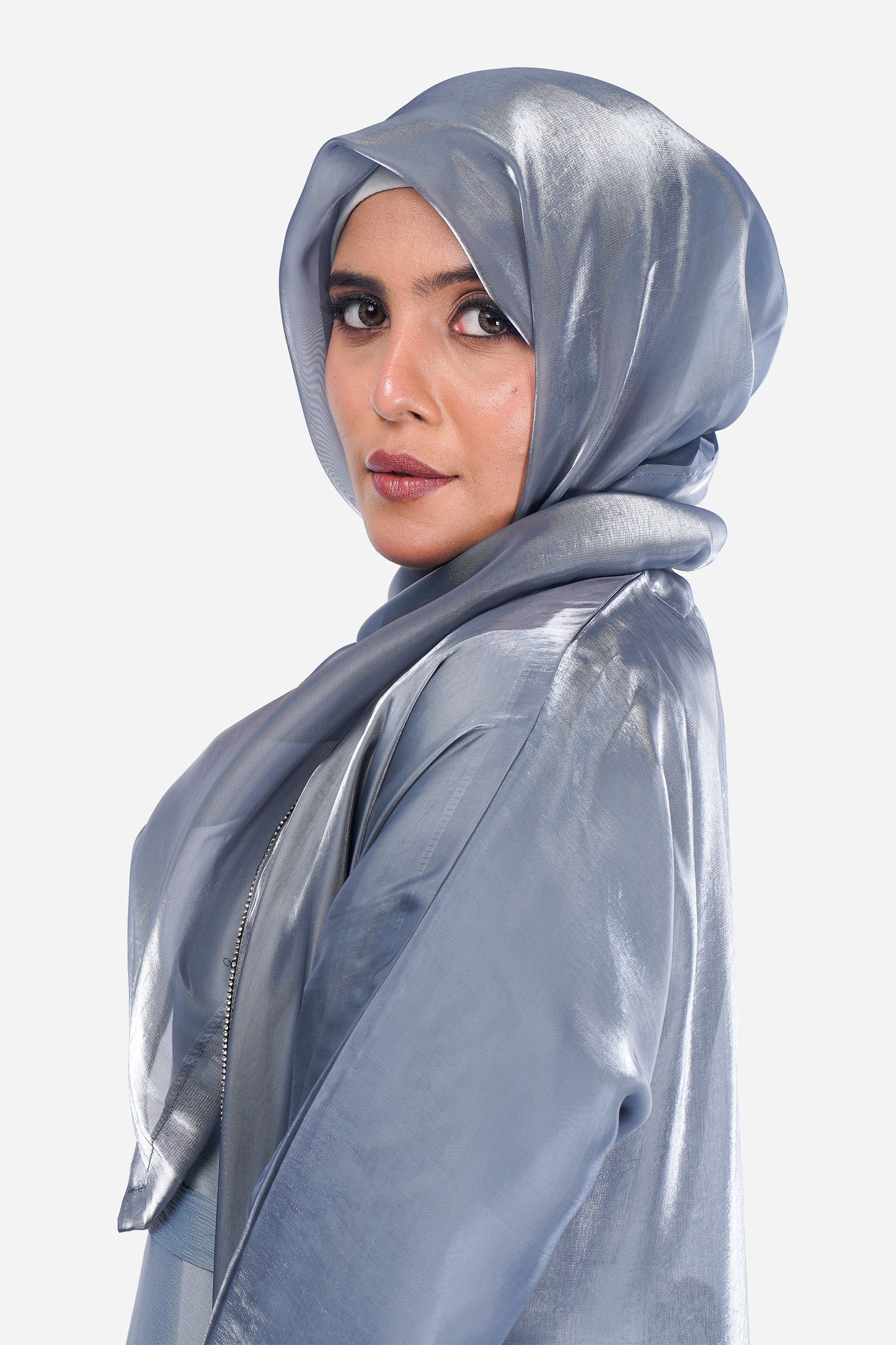 Myra 2 Way Wearable Mist Grey Organza Abaya