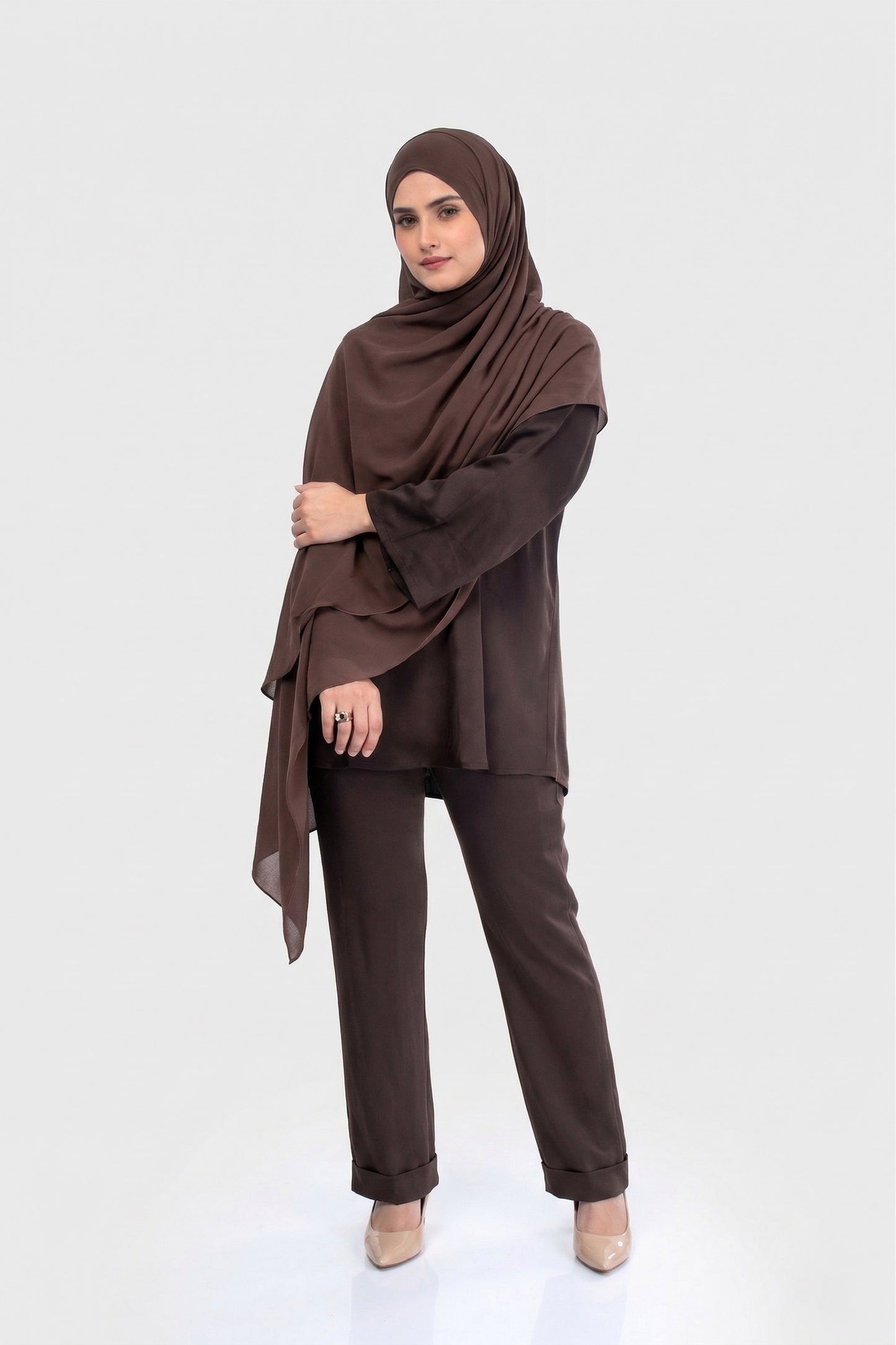 Dark Cocoa Premium Satin Co-ord Set