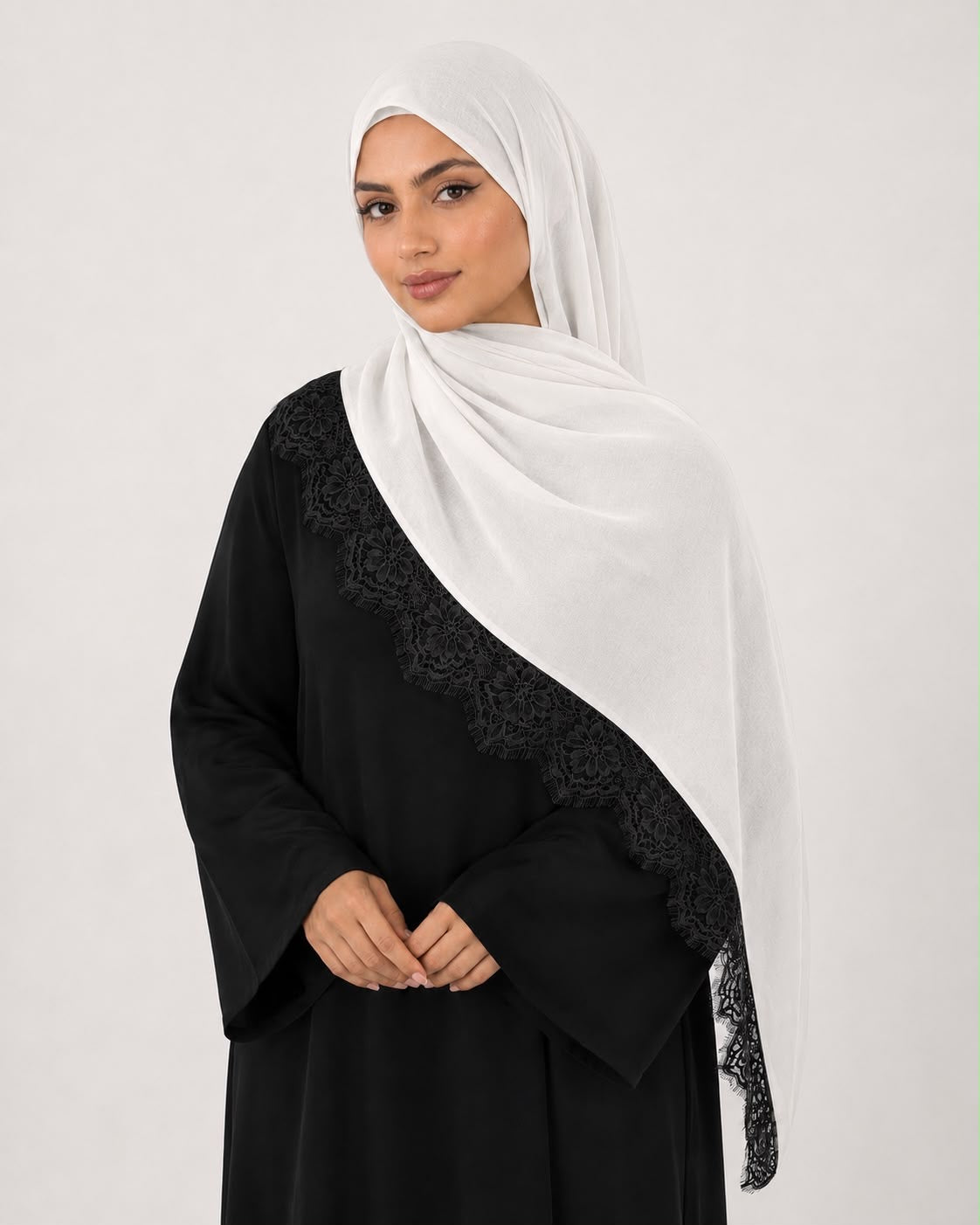 MODAL LACE HIJAB- NOIR WHITE
