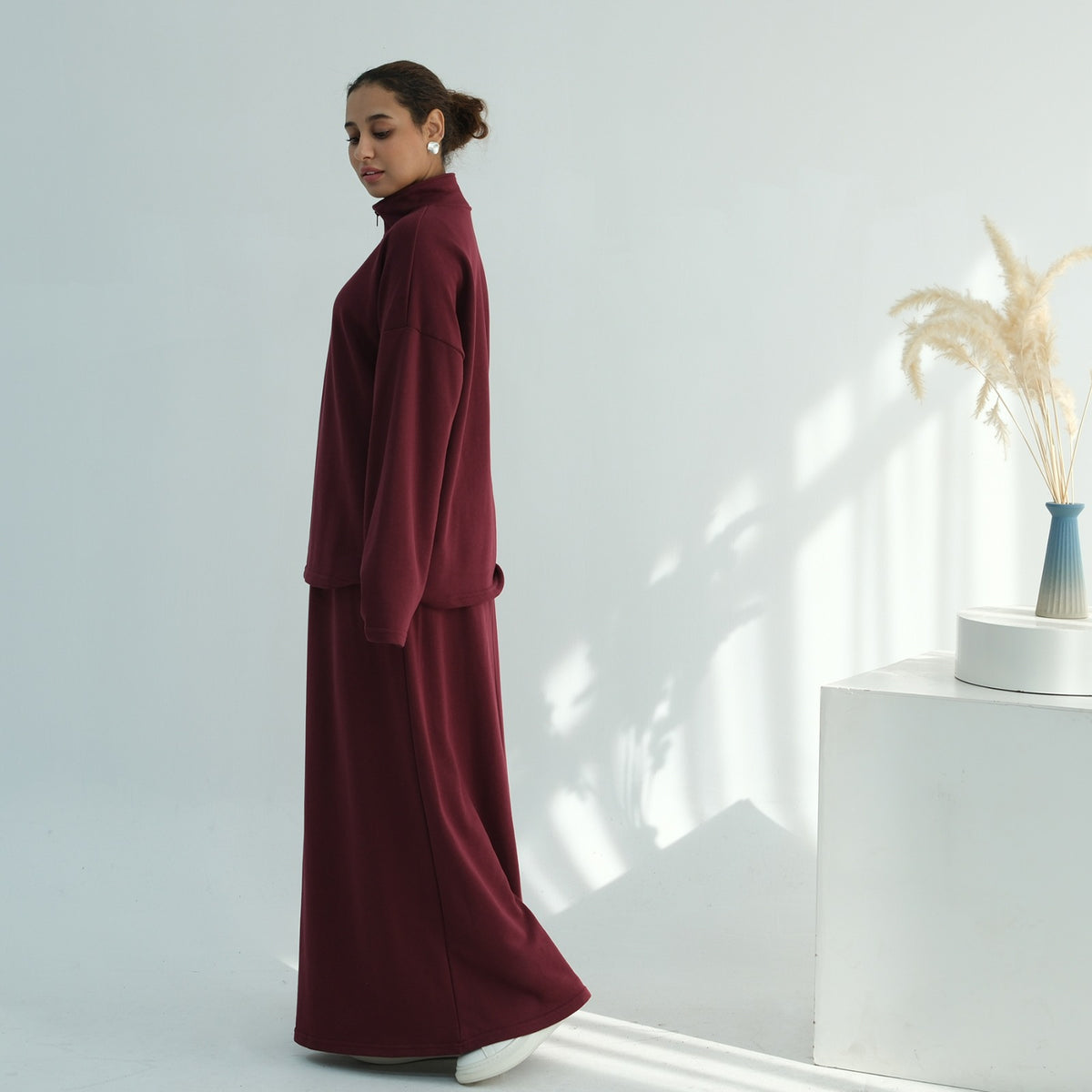 ZAYNA EVERYDAY SKIRT SET WITH POCKET- BURGUNDY