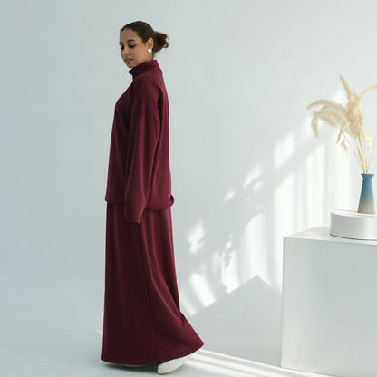 ZAYNA EVERYDAY SKIRT SET WITH POCKET- BURGUNDY