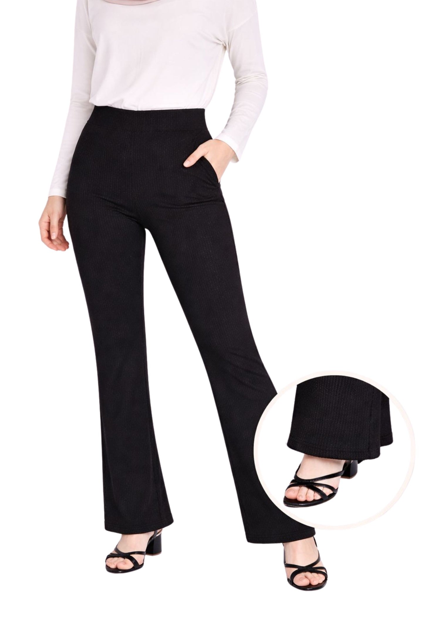 Black Ribbed Flare Knit Pants