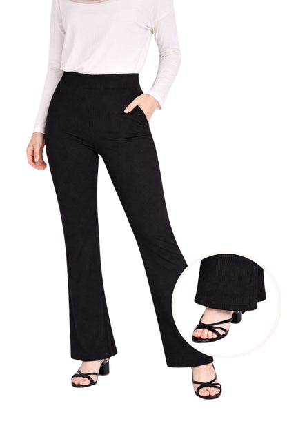 Black Ribbed Flare Knit Pants