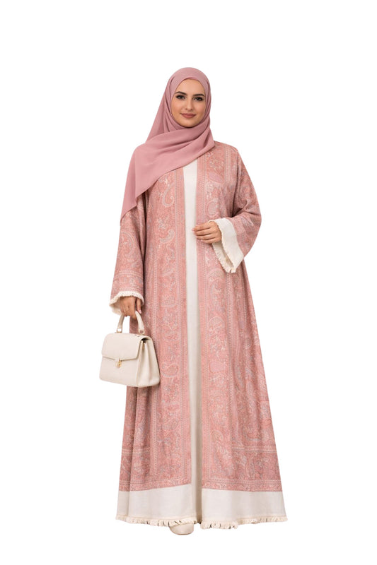 Peach Premium Pashmina Open Abaya