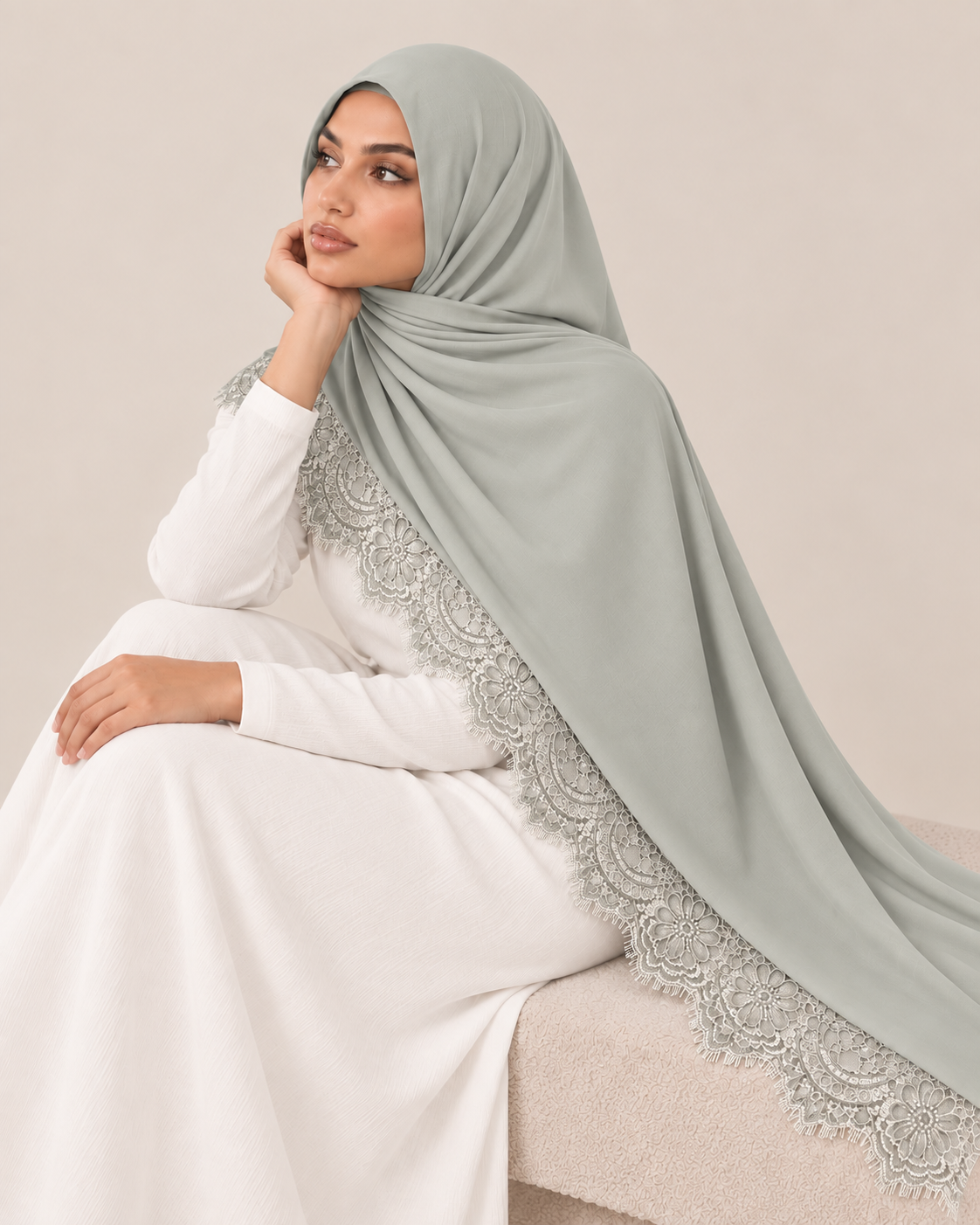 SAGE GREEN MODAL LACE HIJAB