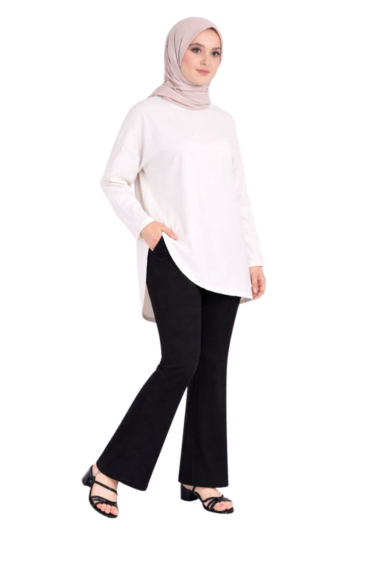 Black Ribbed Flare Knit Pants