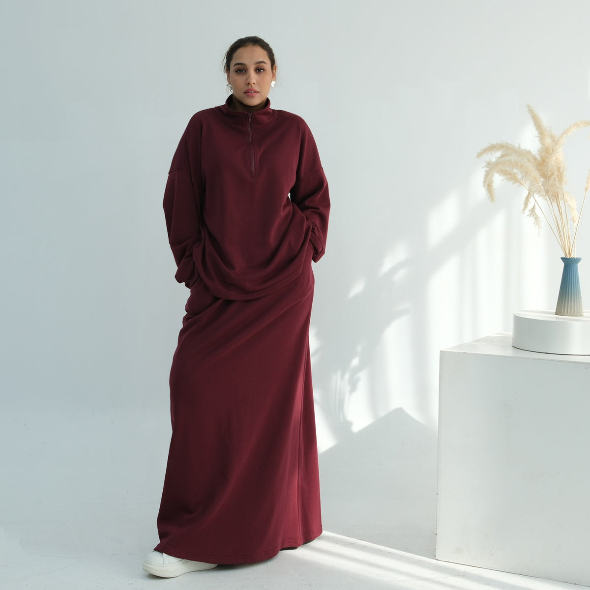 ZAYNA EVERYDAY SKIRT SET WITH POCKET- BURGUNDY