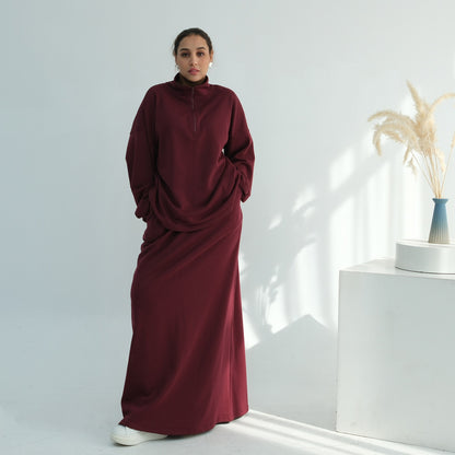 ZAYNA EVERYDAY SKIRT SET WITH POCKET- BURGUNDY