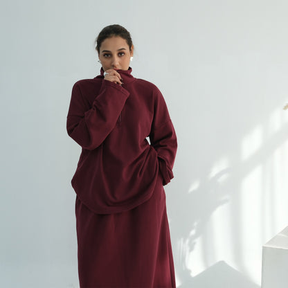 ZAYNA EVERYDAY SKIRT SET WITH POCKET- BURGUNDY
