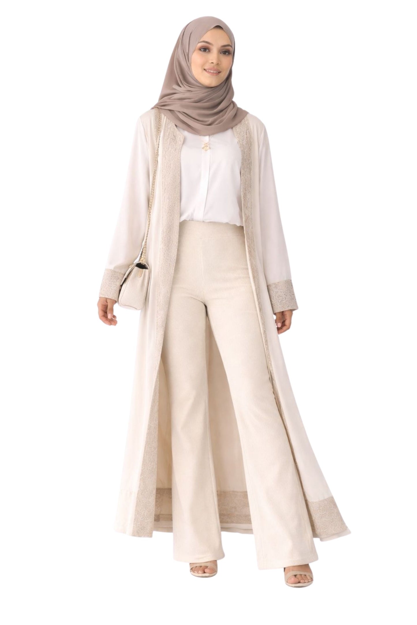 Cream Ribbed Flare Knit Pants