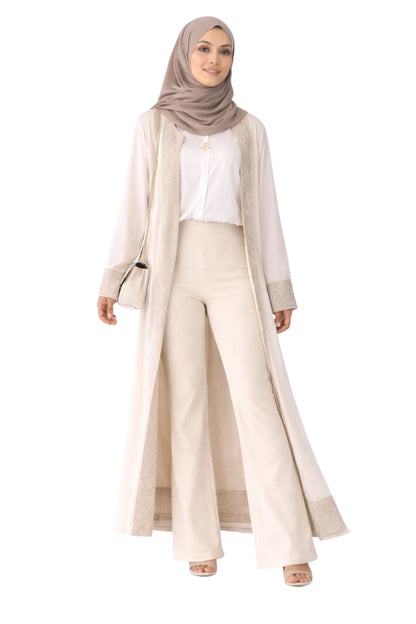 Cream Ribbed Flare Knit Pants