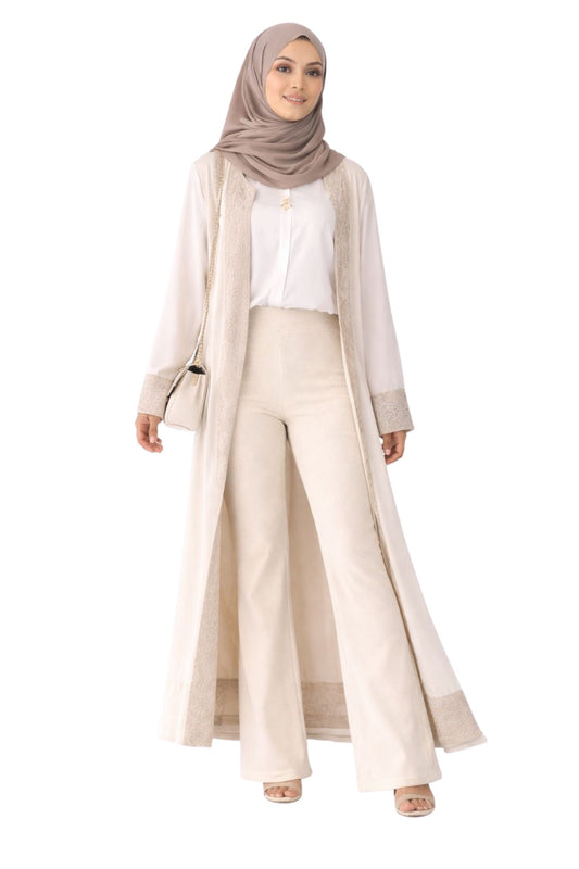 Cream Ribbed Flare Knit Pants