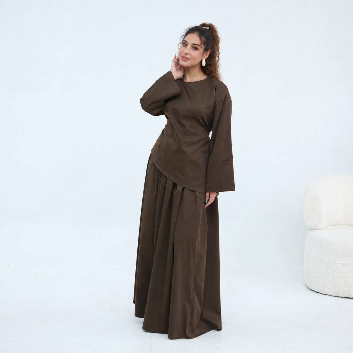 NOURA BROWN SKIRT SET