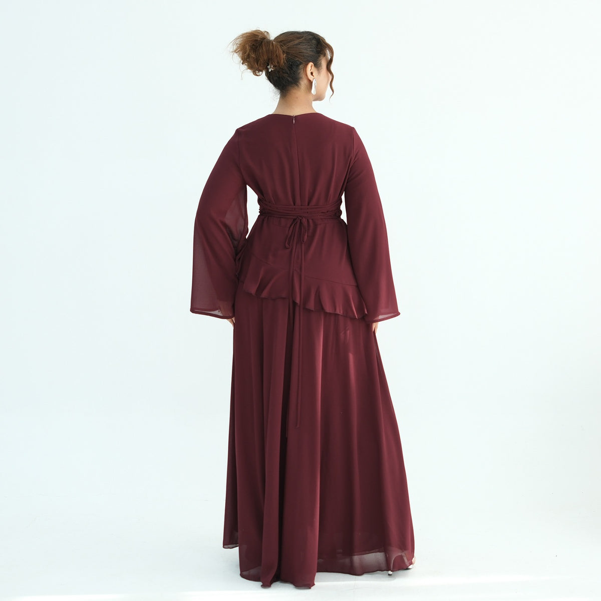 AMARA CHIFFON DRFESS BURGUNDY