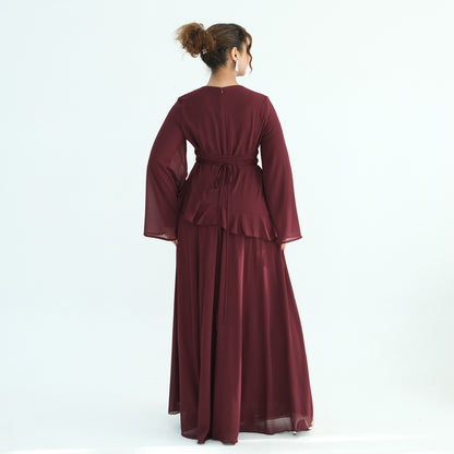 AMARA CHIFFON DRFESS BURGUNDY