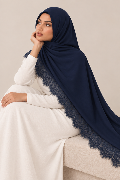 NAVY BLUE MODAL LACE HIJAB
