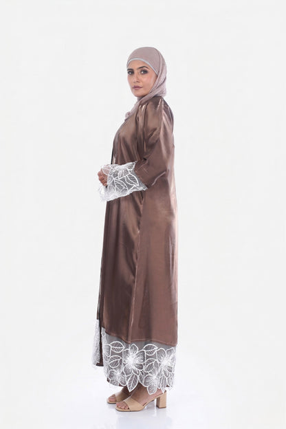 Myra 2 Way Wearable Coffee Beige Organza Abaya