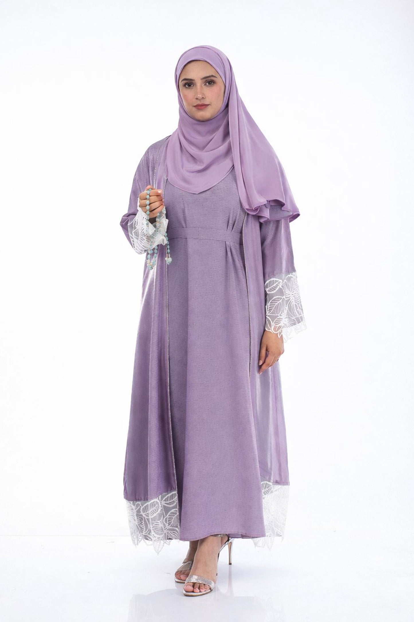 Myra 2 Way Wearable Dusty Rosewood Organza Abaya