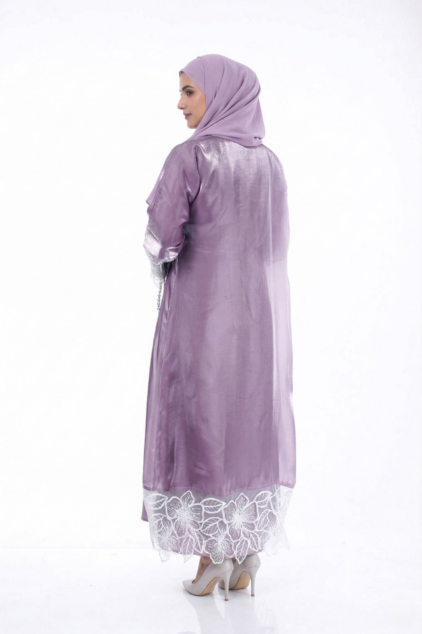 Myra 2 Way Wearable Dusty Rosewood Organza Abaya