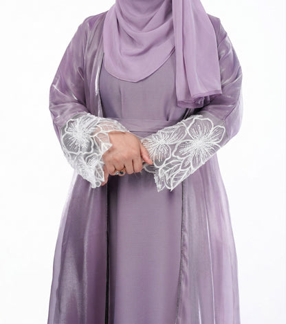 Myra 2 Way Wearable Dusty Rosewood Organza Abaya