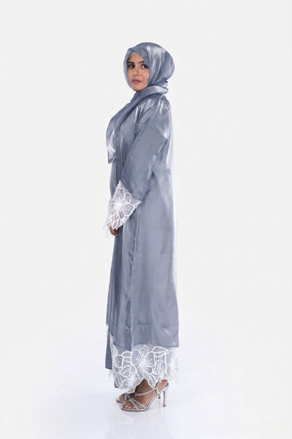 Myra 2 Way Wearable Mist Grey Organza Abaya