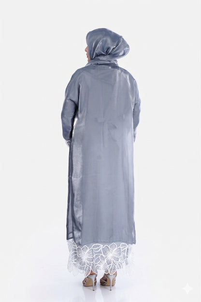 Myra 2 Way Wearable Mist Grey Organza Abaya