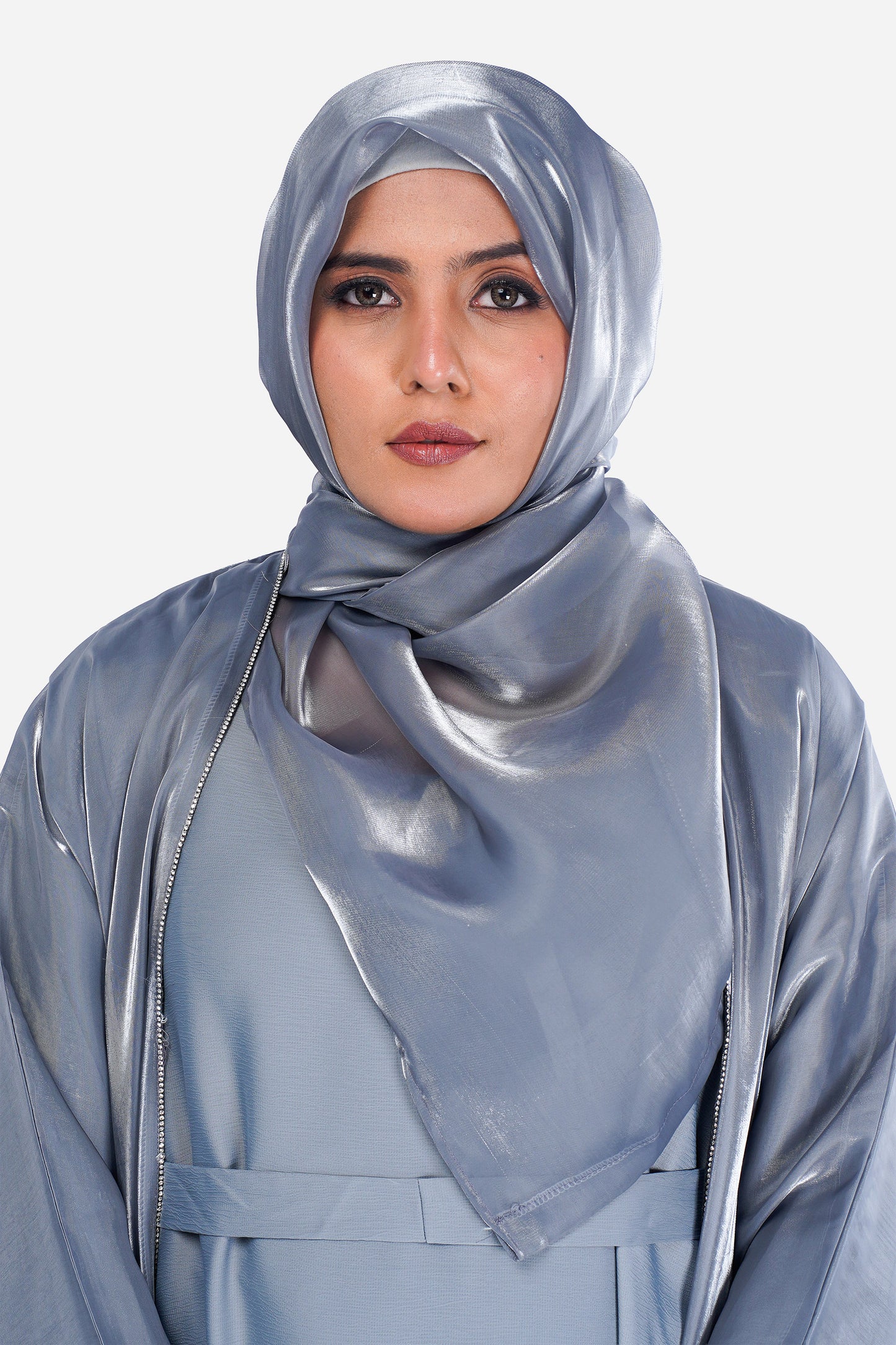 Myra 2 Way Wearable Mist Grey Organza Abaya