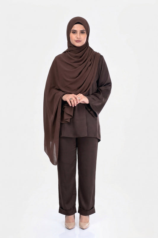 Dark Cocoa Premium Satin Co-ord Set