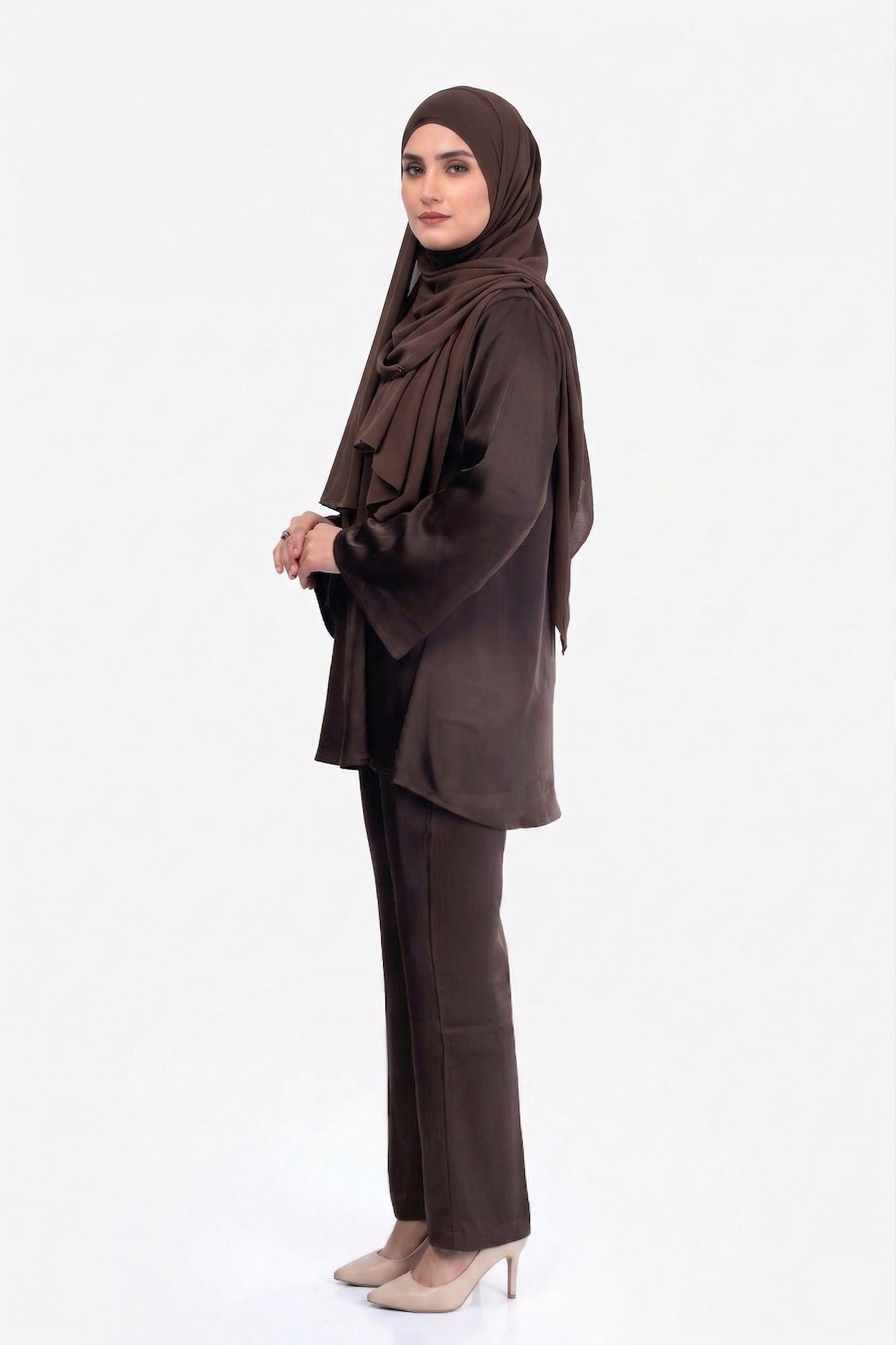 Dark Cocoa Premium Satin Co-ord Set