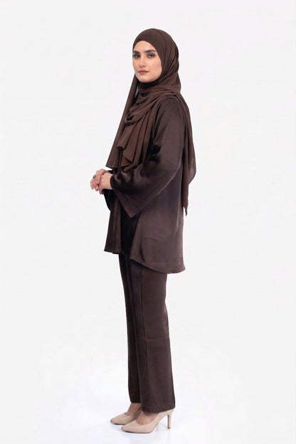 Dark Cocoa Premium Satin Co-ord Set