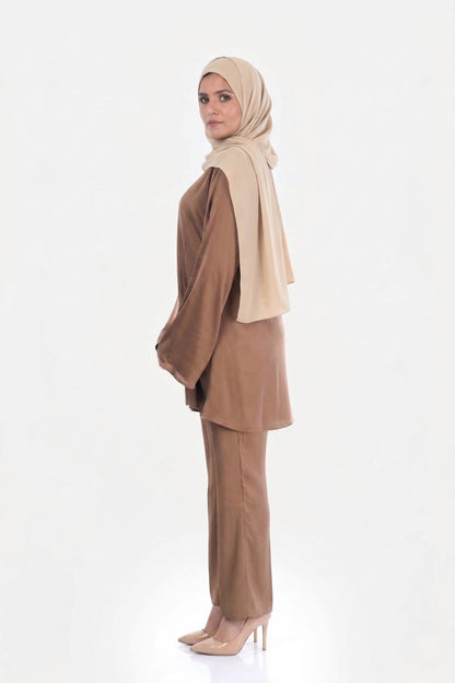 Caramel Nude Premium Satin Co-ord Set