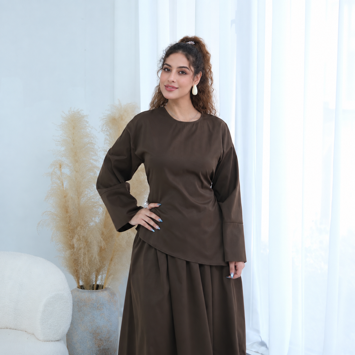 NOURA BROWN SKIRT SET