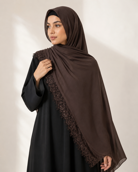 MODAL LACE HIJAB-BROWN