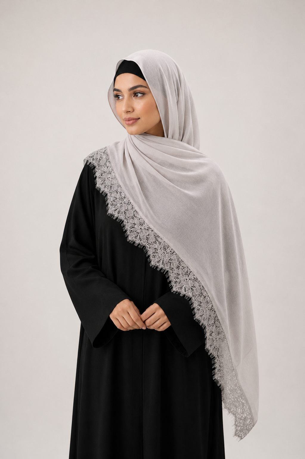 MODAL LACE HIJAB-LIGHT GREY
