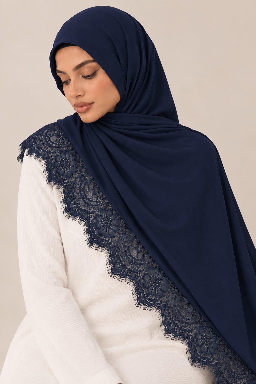 NAVY BLUE MODAL LACE HIJAB