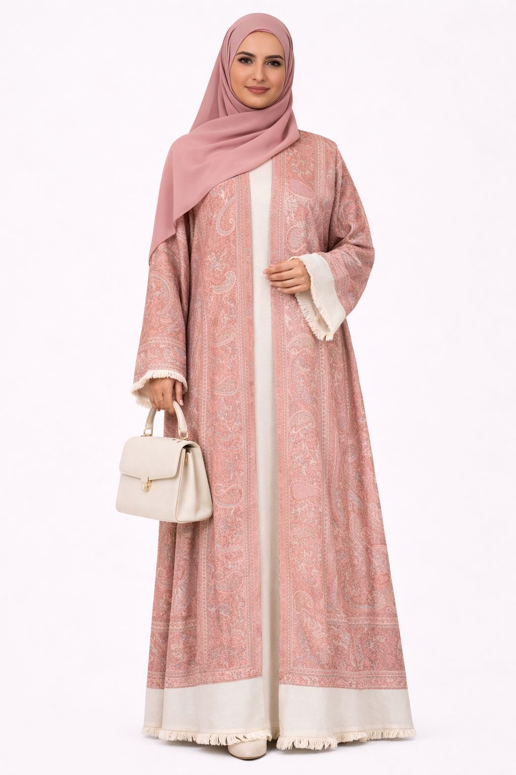 Peach Premium Pashmina Open Abaya