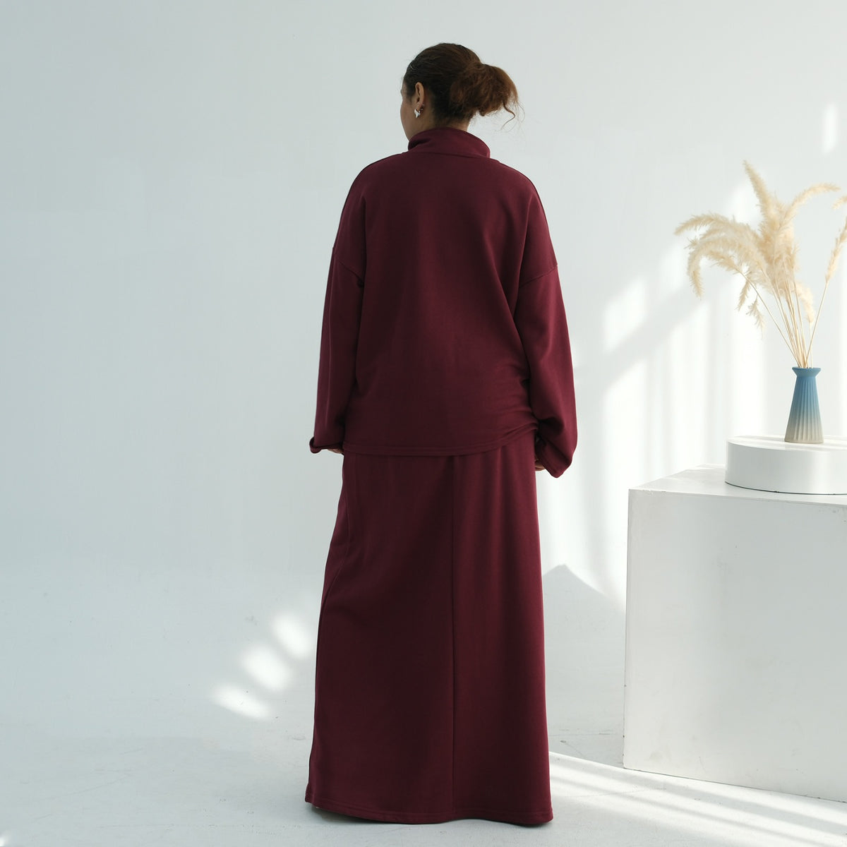 ZAYNA EVERYDAY SKIRT SET WITH POCKET- BURGUNDY