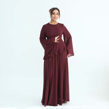 AMARA CHIFFON DRFESS BURGUNDY
