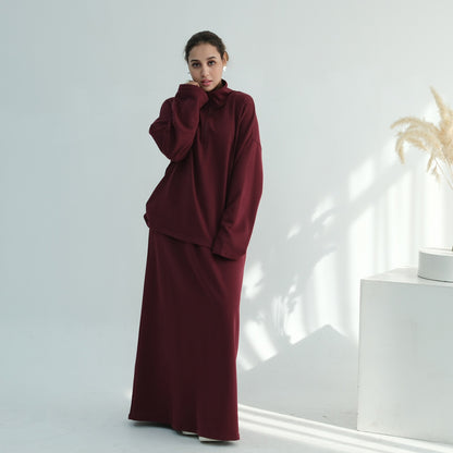 ZAYNA EVERYDAY SKIRT SET WITH POCKET- BURGUNDY